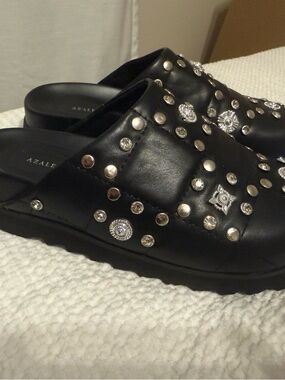 Azalea Black Studded Leather Slip-On Mules